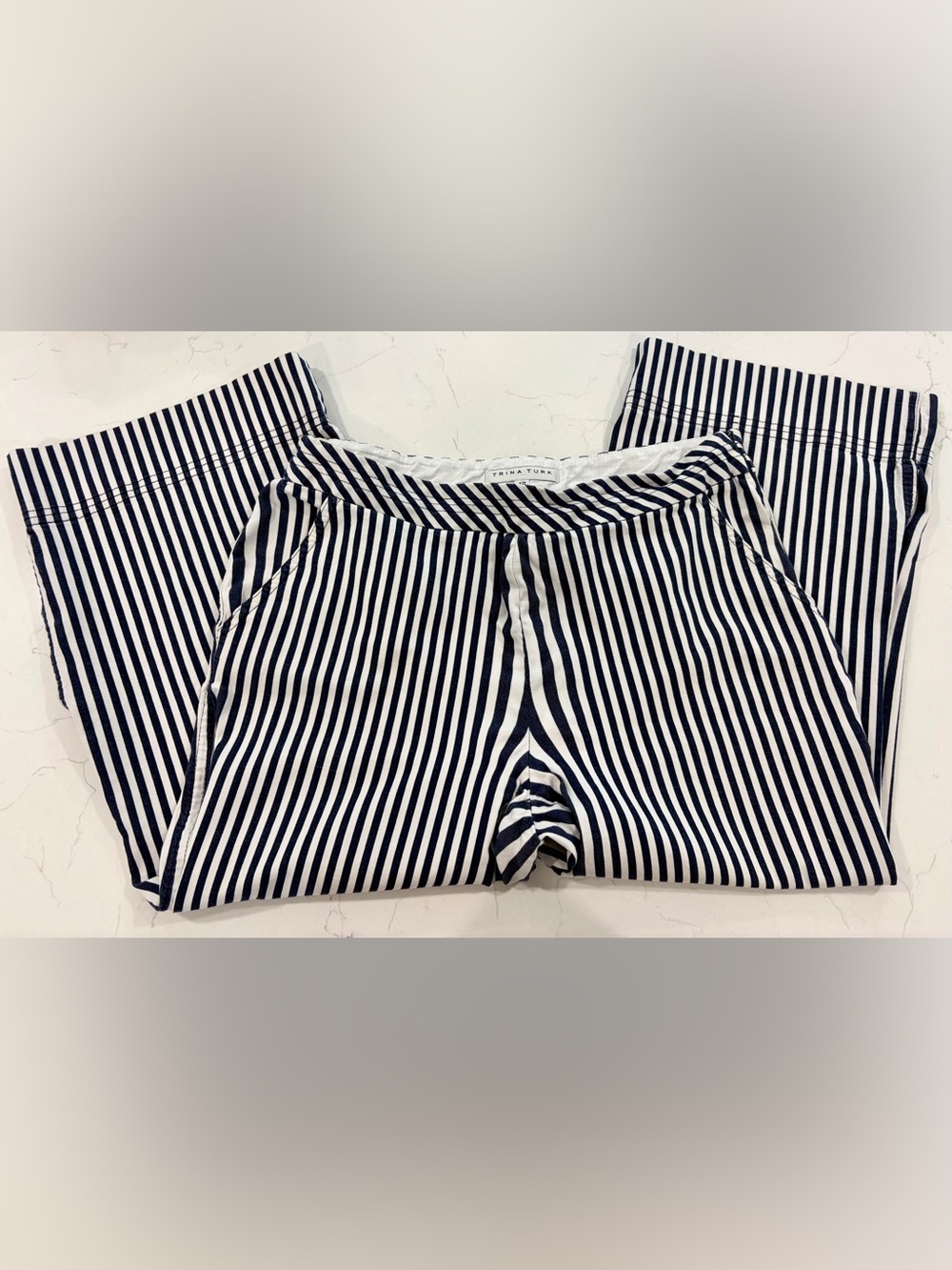 Trina Turk White and Navy Striped Pants